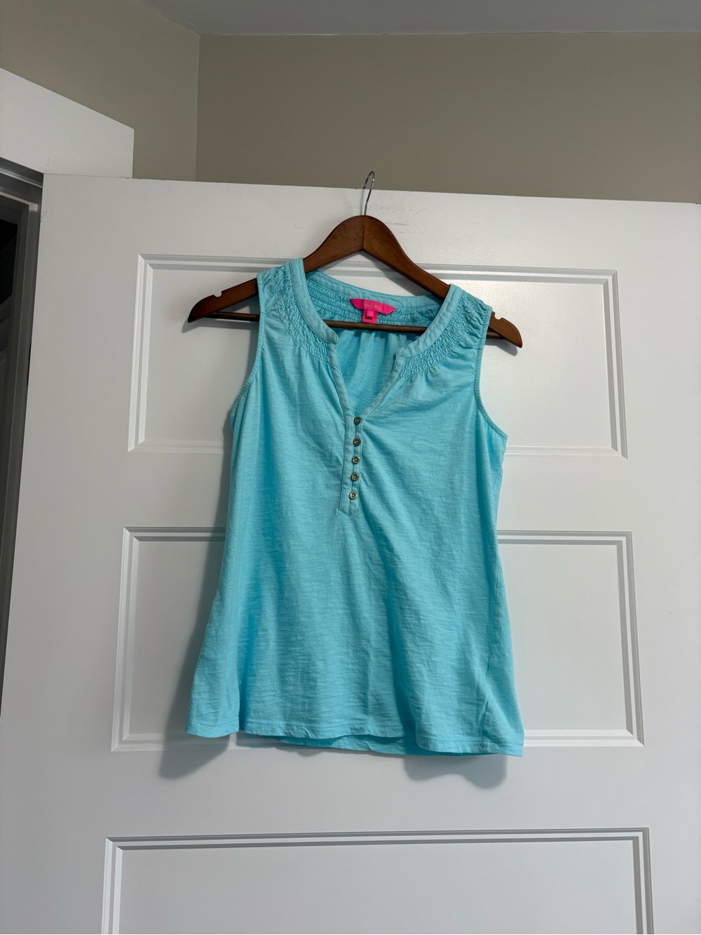 Lilly Pulitzer Light Aqua Henley Tank Top Sz Small